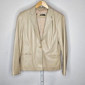 Valerie Stevens Women's Beige 100% Leather Single Button Blazer Jacket‎ Small M